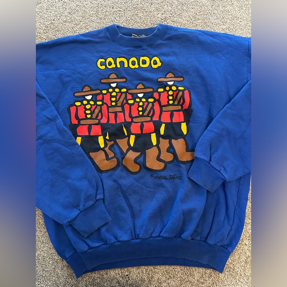 Vintage Marc Tetro Canada Sweatshirt Blue Pullover Long Sleeve Cotton